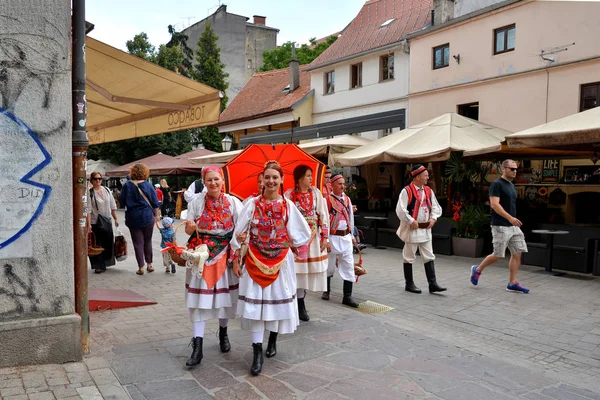 Zagreb Kroatien Juli 2017 Eine Gruppe Von Menschen Traditionellen Trachten — Stockfoto