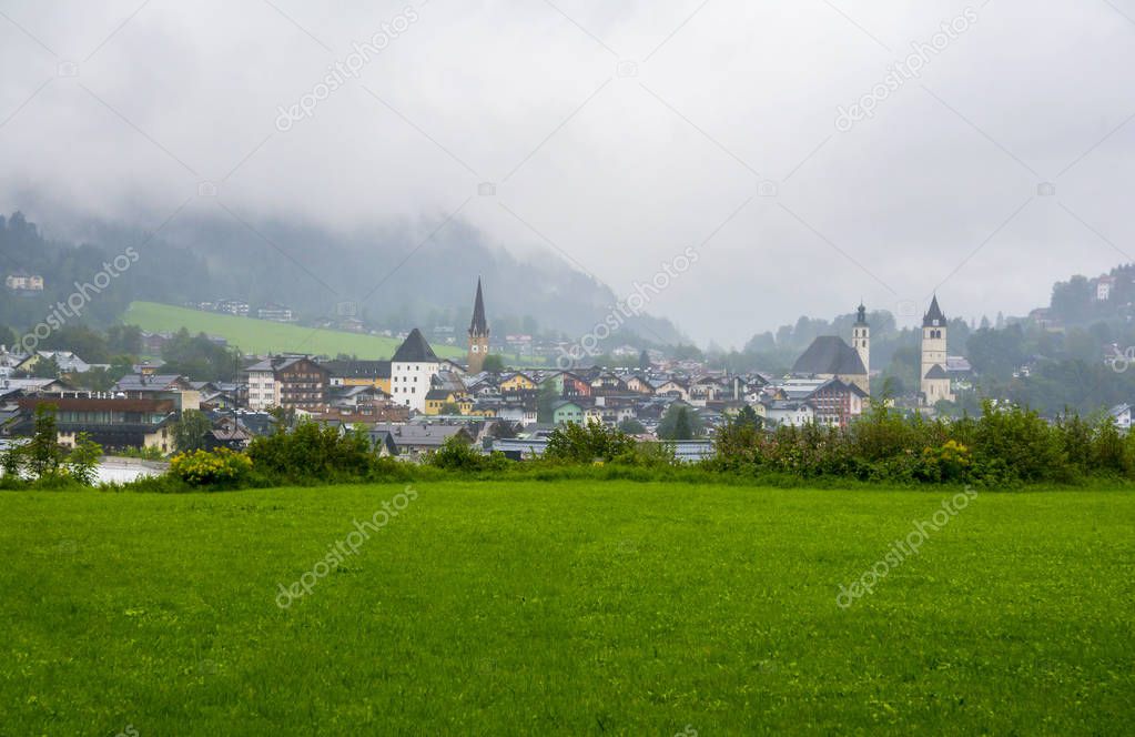 Rainy summer day in Kitzbuhel, Tirol, Austria