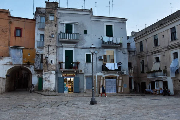 Bari Italia Febrero 2019 Paisaje Nocturno Casco Antiguo Centro Histórico — Foto de Stock