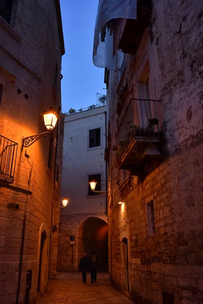 Vista Noturna Incrível Cidade Velha Centro Histórico Bari Itália — Fotografia de Stock
