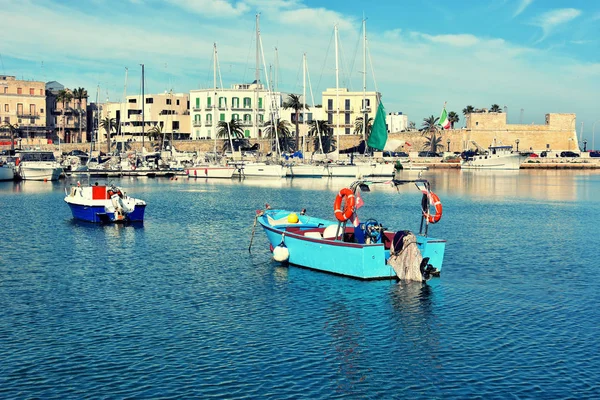 Fishing Boats Old Harbor Bari Adriatic Sea Coast Puglia Region — Stock Photo, Image