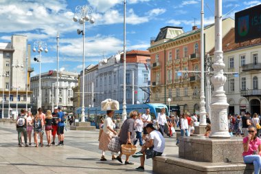ZAGREB, CROATIA - JULY 15, 2017. Ban Jelacic Square (Trg bana Jelacica) in Zagreb city, Croatia.  clipart