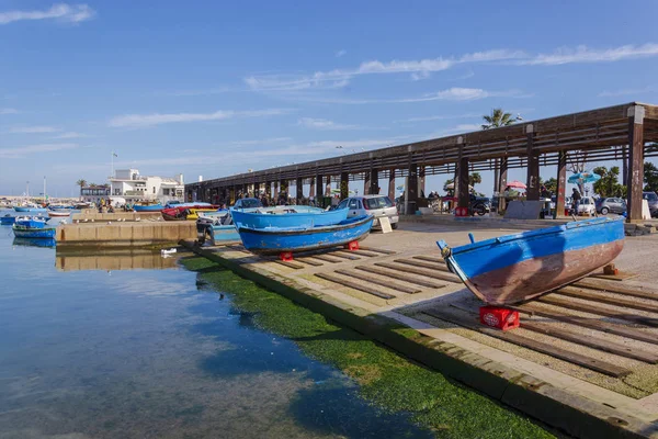 Bari Italie Fevrier 2019 Paysage Avec Des Bateaux Pêche Amarrés — Photo