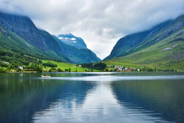 Tranquil landscape with Eidsvatnet lake and reflection in Eidsdal, More og Romsdal County, Norway