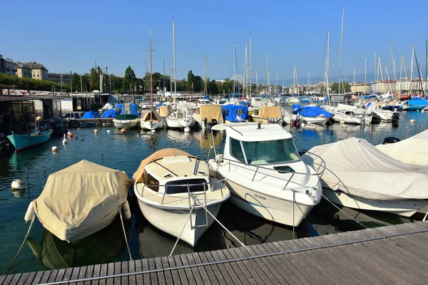 Genf Schweiz August 2019 Genfer Hafen Ufer Des Leman Sees — Stockfoto