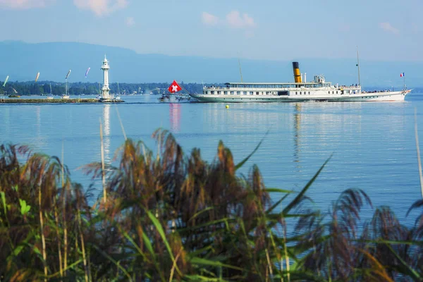 Bellissimo Panorama Del Lago Leman Nel Porto Ginevra Svizzera — Foto Stock