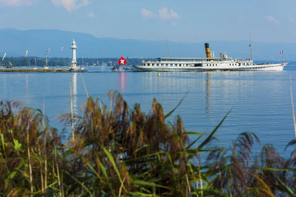 Bellissimo Panorama Del Lago Leman Nel Porto Ginevra Svizzera — Foto Stock