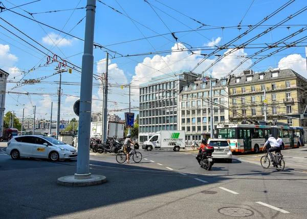 Geneva Svizzera Agosto 2019 Traffico Stradale Nel Famoso Centro Ginevra — Foto Stock