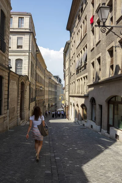 Женева Швейцария Августа 2019 Года Famous Pedestrian Rue Cite Street — стоковое фото