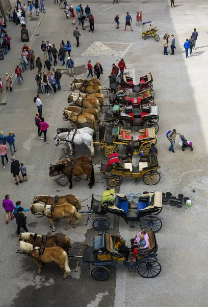 Σάλτσμπουργκ Αυστρία Ιουλίου 2017 Μεταφορά Αλόγων Στην Πλατεία Residenzplatz Παγκόσμια — Φωτογραφία Αρχείου