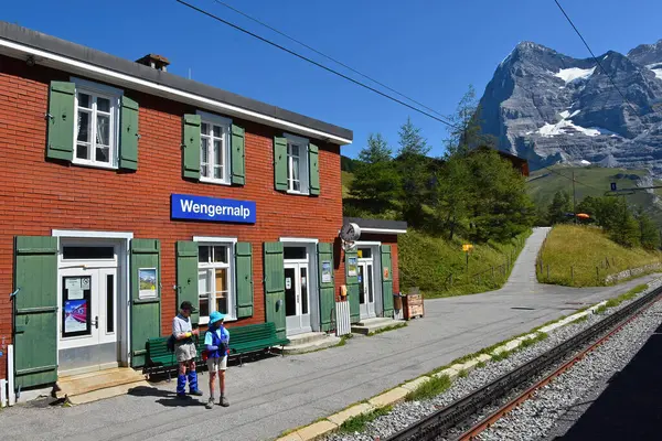 Wengen Bernese Oberland Switzerland August 2019 Wengernalp Railway Station Bernese — Stock Photo, Image