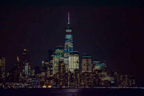 Ciudad Nueva York Skyline Por Noche Vista Desde Río Hudson —  Fotos de Stock