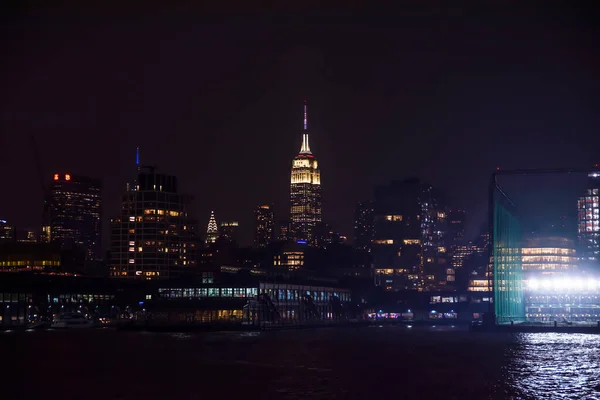 New Yorks Skyline Natten Utsikt Från Hudson River New York — Stockfoto