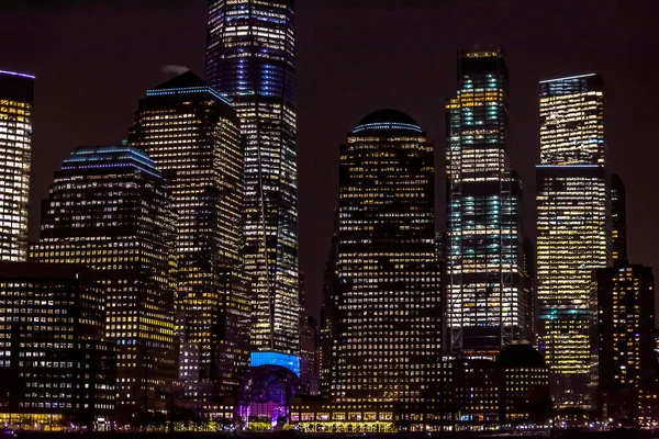 New York City Éjszakai Látképe Kilátás Hudson Folyóból New York — Stock Fotó