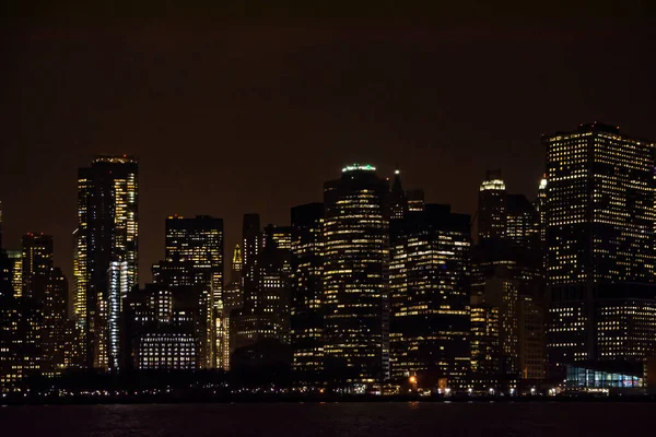 Ciudad Nueva York Skyline Por Noche Vista Desde Río Hudson — Foto de Stock