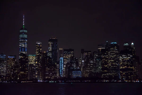 New York City Skyline Nachts Uitzicht Vanaf Hudson Rivier New — Stockfoto