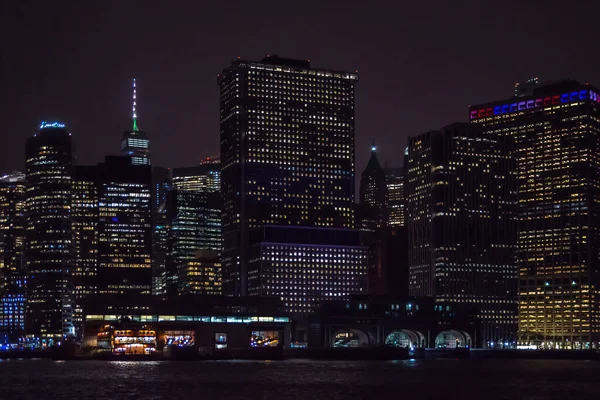 Ciudad Nueva York Skyline Por Noche Vista Desde Río Hudson —  Fotos de Stock