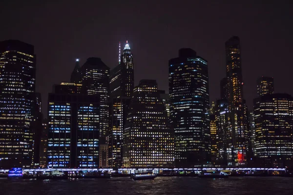 Ciudad Nueva York Skyline Por Noche Vista Desde Río Hudson — Foto de Stock