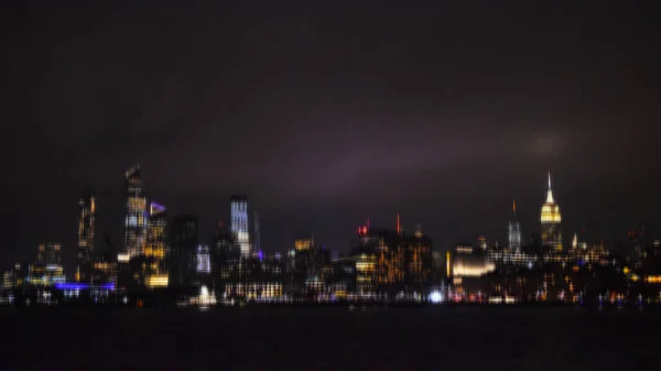 Nowojorska Panorama Nocą Widok Rzeki Hudson Rozmycie Ruchu Kreatywny Wizerunek — Zdjęcie stockowe