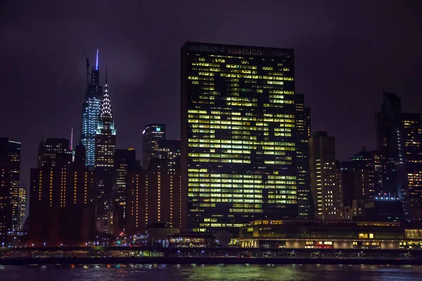 Ciudad Nueva York Skyline Por Noche Vista Desde Río Hudson — Foto de Stock