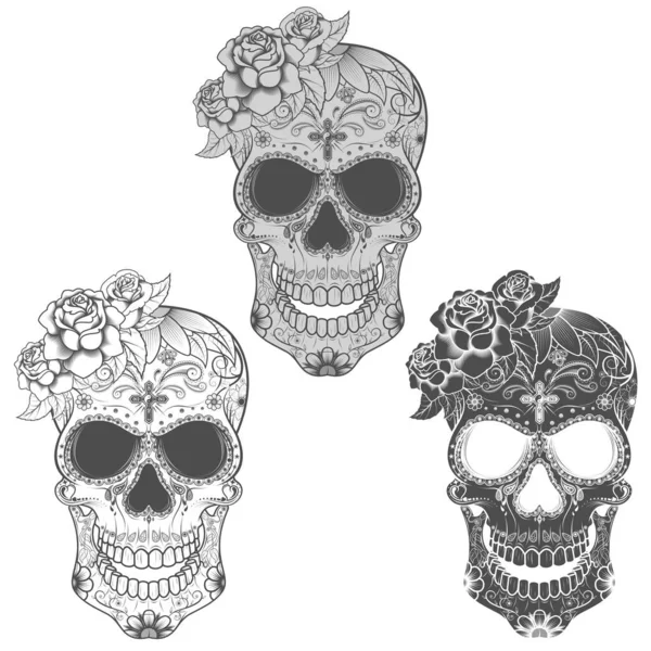 Day Dead Mexico Grayscale Skull Illustration — Stock Vector