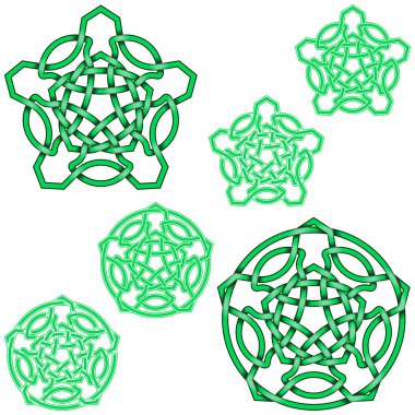 Birbirine kenetlenmiş beş köşeli yıldız tasarımı Kelt tarzında