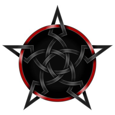 Siyah ve kırmızı Kelt tarzında iç içe geçmiş yıldız tasarımı