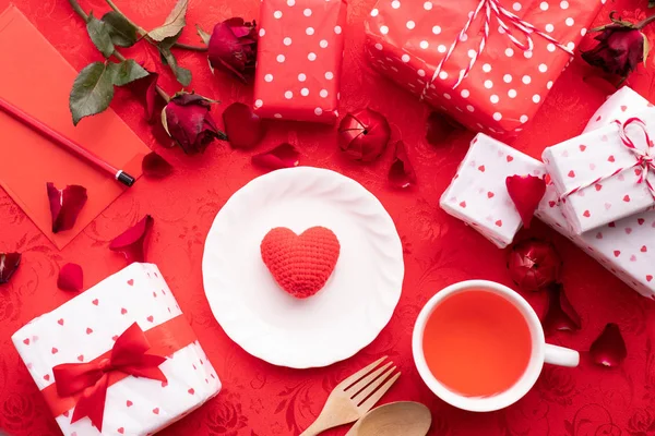 Concept Valentine Day Celebration Background Top View — Stock Photo, Image