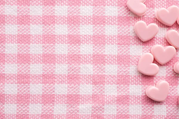 Pink Heart Shape Beuatiful Pink Tablecloth Texture Background Valentine Day — Stock Photo, Image