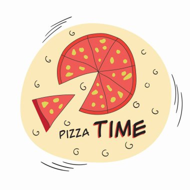 Kelimeler vektör illüstrasyonu. Pizza zamanı, poster, afiş düzeni.