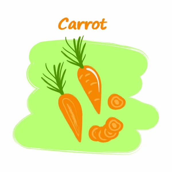 Verduras en rodajas con títulos, dibujos lindos, conjunto de zanahorias cortadas — Vector de stock