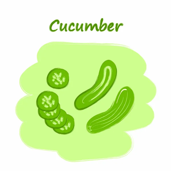 Légumes tranchés avec titres, dessins mignons, ensemble de concombre coupé — Image vectorielle