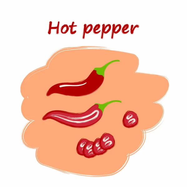 Gesneden groenten met titels, schattige tekeningen, set gehakte hete paprika 's — Stockvector