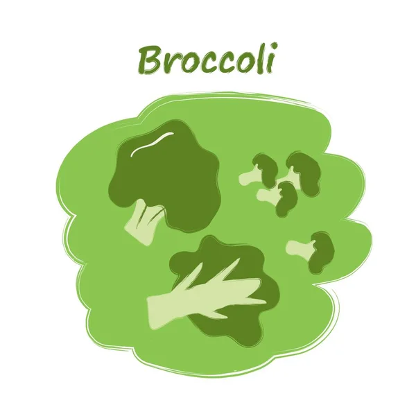 Snijgroenten met titels, schattige tekeningen, set gesneden broccoli — Stockvector