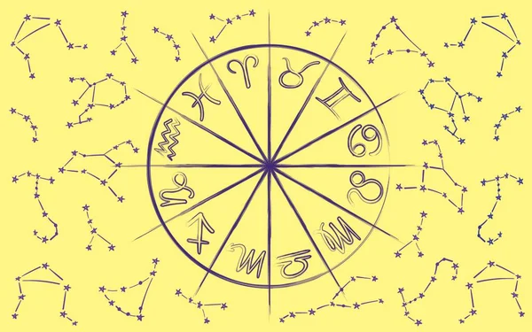 Mönster av 12 zodiak tecken på en vit bakgrund. Vektorillustration av konstellationens horoskop — Stock vektor