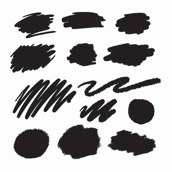Uma coleção de pinceladas pintadas à mão abstratas vetor grungy preto — Vetor de Stock