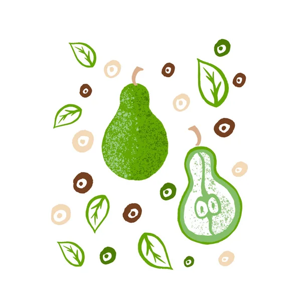 Vektor ilustrasi buah pir. Garis pear diiris untuk poster, logo, label, spanduk, stiker - Stok Vektor