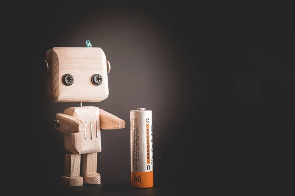 Robot Bois Avec Batterie Concept Recyclage Des Déchets Conservation Environnement — Photo