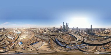 panoramic views of traffic intersections of intersections and highways freed from a quadrocopter clipart