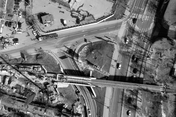 Панорамный Вид Транспортные Перекрестки Перекрестков Автомагистралей Освобожденных Квадрокоптера — стоковое фото