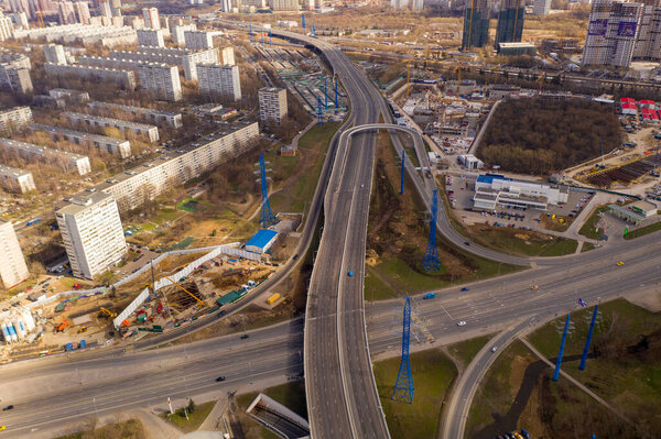 panoramic views of traffic intersections of intersections and highways freed from a quadrocopter