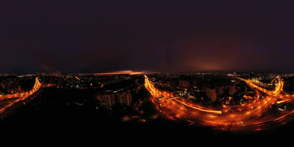 Панорамный Вид Город Домов Дорог Ночное Время — стоковое фото