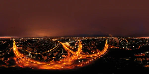 Панорамный Вид Город Домов Дорог Ночное Время — стоковое фото