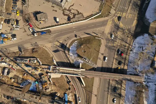 Панорамный Вид Транспортные Перекрестки Перекрестков Автомагистралей Освобожденных Квадрокоптера — стоковое фото