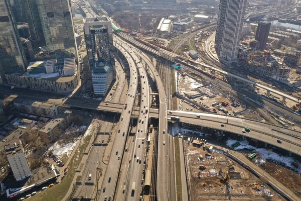 Vistas Panorámicas Las Intersecciones Tráfico Las Intersecciones Autopistas Liberadas Cuadrocoptero —  Fotos de Stock