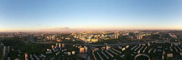 City Panoramic View Houses Roads Sunset Shot Quadrocopter — Stock Photo, Image