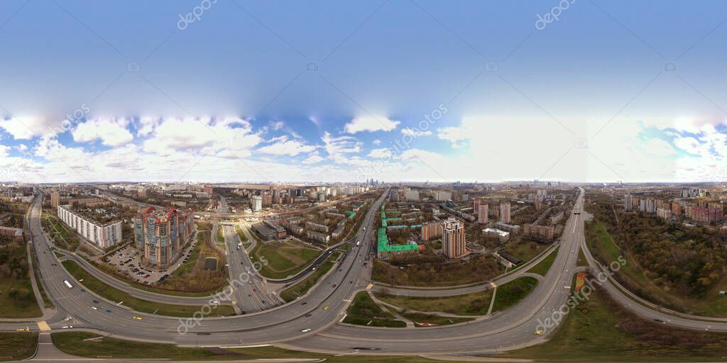 panoramic views of traffic intersections of intersections and highways freed from a quadrocopter
