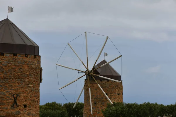 Les Fières Ruines Anciens Moulins Bord Mer Sur Île — Photo