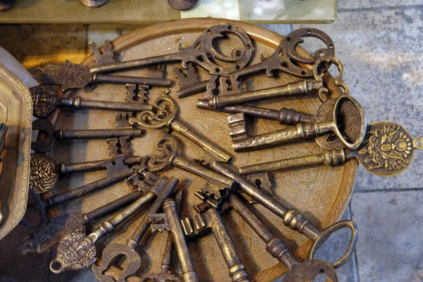 Old Rare Metal Keys Unusual Locks — Stock Photo, Image