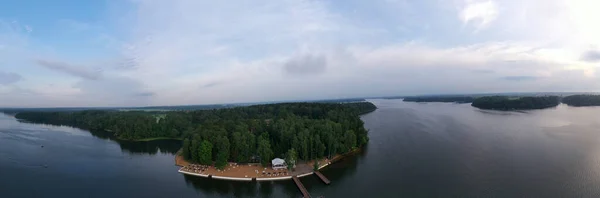 Vista Panoramica Sul Fiume Tramonto Presa Drone — Foto Stock